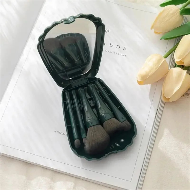 5-Piece Makeup Brush Set with Compact Mirror