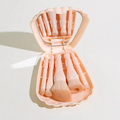 5-Piece Makeup Brush Set with Compact Mirror