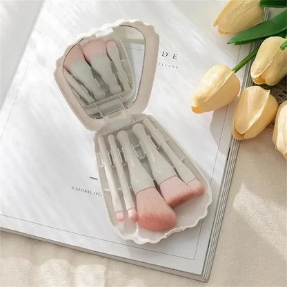 5-Piece Makeup Brush Set with Compact Mirror
